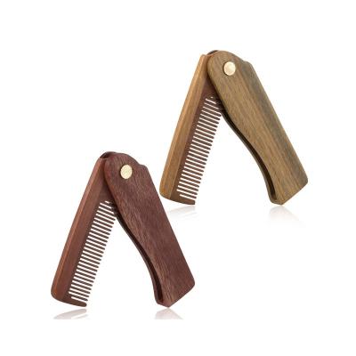 China Trendy green sandalwood pocket neem comb beard and mustache wood foldded hair to comb custom logo wood set for sale