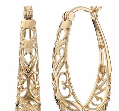 China Cute Sterling Silver Textured Filigree Round Gold Hoop Earrings (0.7 inch) for sale