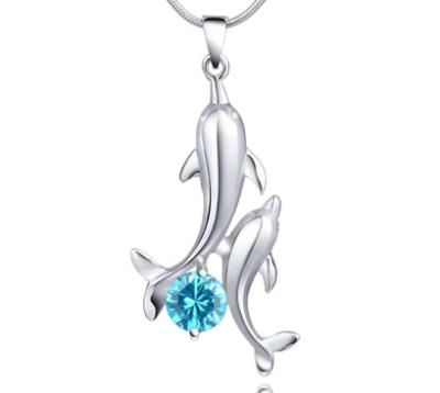 China Cute Birthday Dolphin Cut Zoophilist Pendant Necklace Custom Design Animal Element 925 Silver Double Dolphin Necklace for sale