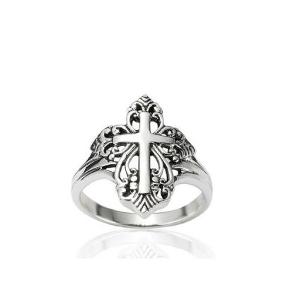 China Victorian Style 925 Sterling Silver Detailed Filigree Calatrava Style Ring Religious Cross Ring for sale