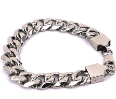 China Iced Out Hiphop Silver Finish Mens 15mm Heavy Stainless Steel Chain Link Cuban Bracelet for sale