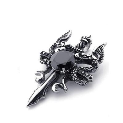 China Double Religious Dragon Cross Sword Mens Stainless Steel Pendant for sale