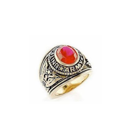 China Stainless Steel US Army Special Forces Military Ring - (Gold Plated Red Stone) Military Rings Jewelry for sale