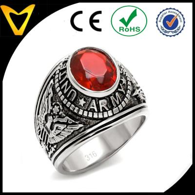 China US Army Ring US Army Military Ring - (Gold Plated Red W Stone) Military Rings Jewelry - Military Officers Special Forces for sale