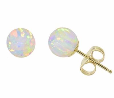 China CLASSIC Modern Created 14k Yellow Gold Opal Fiery White Round Stud Earrings for sale