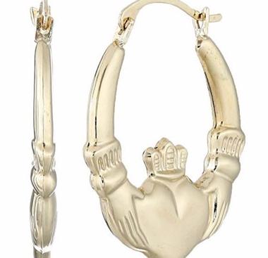 China BOHEMIA 14k Gold Plated 20mm Stainless Steel Claddagh Hoop Earrings for sale