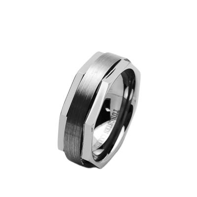 China Casual/Sporting Octagon Shape Tungsten Rings, Silver and Black for sale