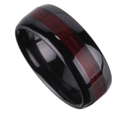 China 8mm High Polish Ceramic Arched Wedding Band Romantic Maple Wood Inlay for sale