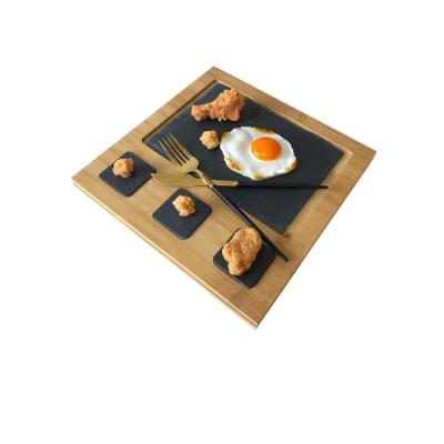 China High Quality Viable Wooden Slate Dinner Plate Coffee Deep Plate Serving Set for sale