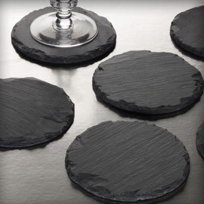 China Reassuring Style Minimalist Material Simple Durable Quality Custom Round Shape Black Slate Coasters for sale