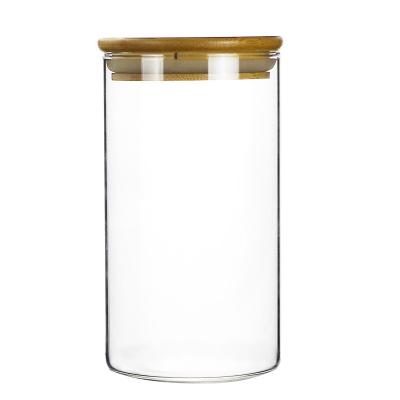 China Modern Bamboo Tea Canister 85mm Glass Piggy Bank Lid High Borosilicate Sealing Jar for sale