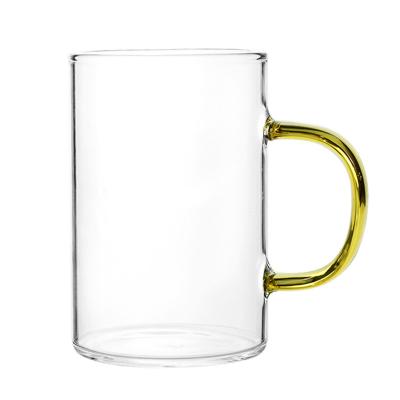 China Scandinavian High Borosilicate Transparent Belt Handle Tea Cup Coffee Milk Water Glass Mug for sale