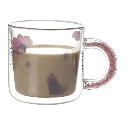 China Cute Double Handle Mug Coffee Mug Viable Glass Women's Home Office Water Mug for sale