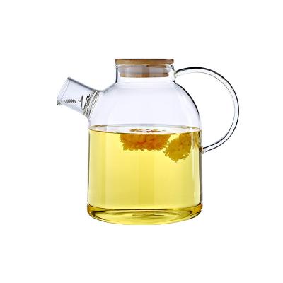 China Japanese Style Transparent Cooling Kettle Coffee Pot Viable Glass Cooling Kettle With Wooden Lid for sale