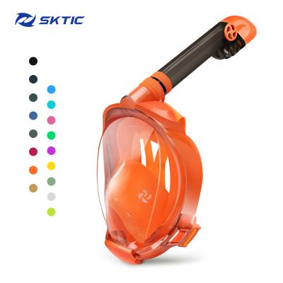 China 180 Wide Breathing Smoothly 180 Degree Full Face View SKTIC 2021 Orange Snorkel Mask Panoramic View With Mount Mask for sale