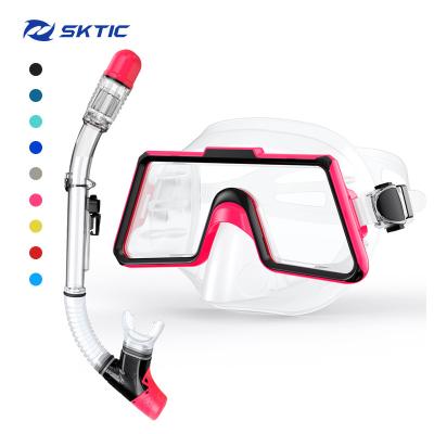 China Eco Friendly 180 Wide Sight SKTIC Tempered Glass Lens Snorkel Kits Swimming Snorkeling Snorkeling Mask Set For Adult for sale