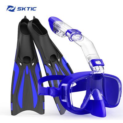 China 180 Wide Sight SKTIC Snorkel Dive Blue Underwater Mask With Long Blade Diving Fins Mesh Bag Neoprene Portable Diving Gear For Men for sale