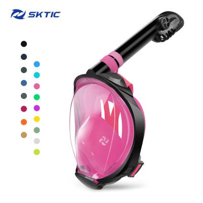 China 180 Wide View SKTIC Factory Wholesale Price Full Silicone Water Sports Black Food Grade Equipment Snorkeling Face Mask for sale