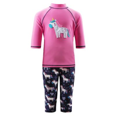 China Lovely Julysand Unicorn Printing High Quality Cartoon Girl Children Breathable Swimsuit Kids Two Piece Muslim Swimwear for sale