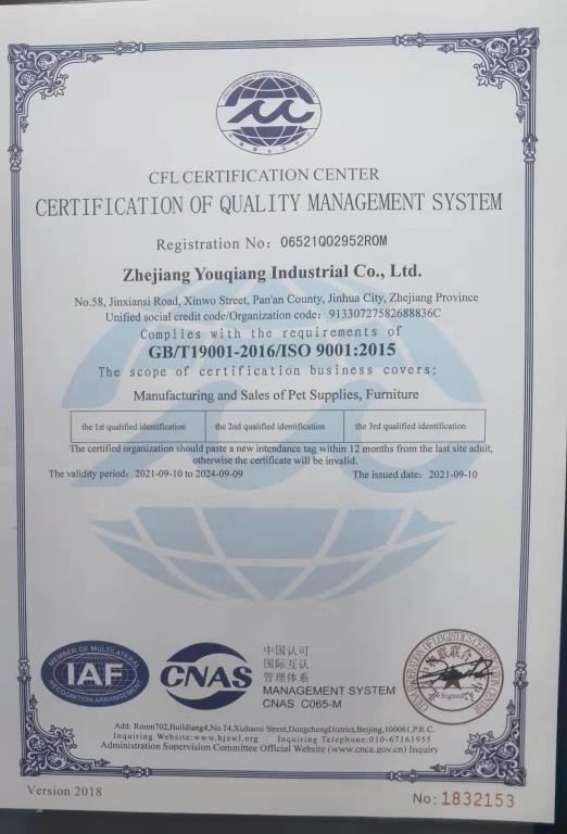 ISO9001 - Zhejiang Youqiang Industrial Co., Ltd.