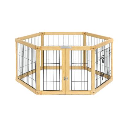 China Breathable Multifunctional Wooden Dog Cage Dog Playpen House Adjustable Folding Pet Barrier with 6 Panels for sale