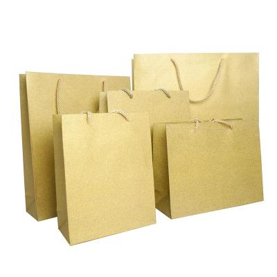 China OEM Recyclable High Quality Colorful Glitter Paper Craft Paper Card Shopping Bags with Ribbon Handle for Gift Clothing Shoes Packaging for sale