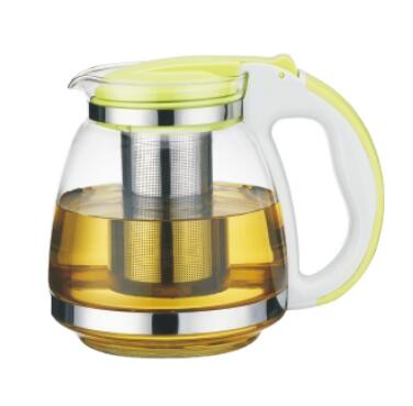 China Viable Single Shape Kitchen Teapot Kit Clear Coffee Pot With Non-Toxic Stainless Steel Glass Filter for sale