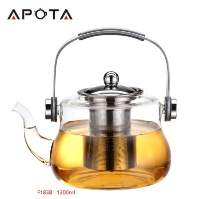 China Heat Sustainable 1.3L Borosilicate Glass Teapot Large Fire Resistant Glass Teapot Handmade High Quality Sustainable Directly for sale