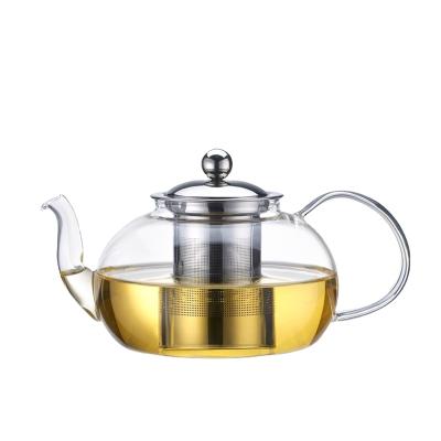 China Viable High Quality Borosilicate Glass With Stainless Steel Teapot Heat Resistant Glass Teapot Handcrafted Glass Tea Set for sale