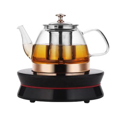 China Sustainable Borosilicate Glass Teapot With Automatic Infuser 1L Induction Cooker Glass Teapot for sale