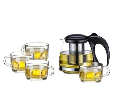 China Good Selling Viable Heat Resistant Glass Tea and Coffee Pot Combined Whole Set Glass Mug for sale