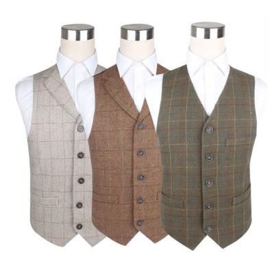 China Wholesale Custom Made Breathable Plaid Waistcoat Wool Tweed Wool Tweed Suit Vest Cotton Formal Vest Waistcoat for sale