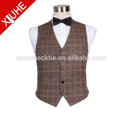 China OEM Plus Size Men's V Neck Plaid Woolen Back Casual Sleeveless Vest for sale