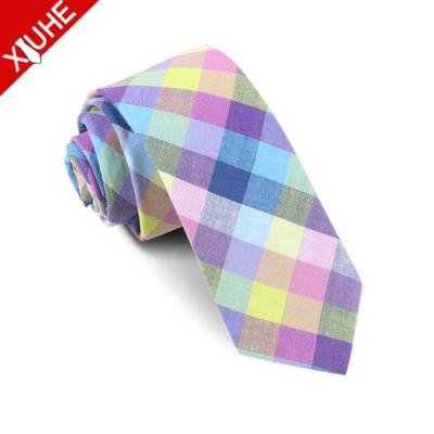 China Custom Casual Stripe OEM Neck Ties 100% Cotton Plaid Ties For Men for sale