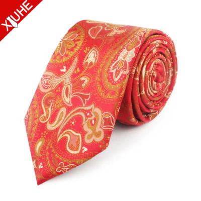 China Custom Made High Quality Red Paisley Mens Ties Polyester Wedding Neckties 145CM*8CM*3.8CM for sale