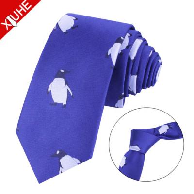 China Wholesale 6.5CM Mens Polyester Skinny Ties Penguin Designer Royal Blue Printed Anime Necktie for sale