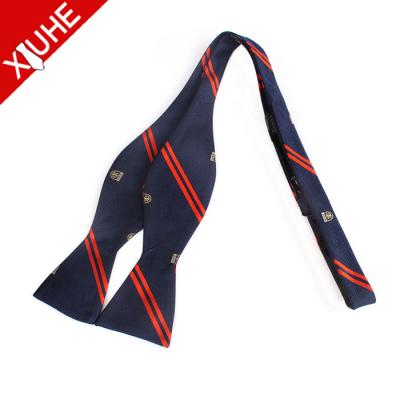 China Skinny Jacquard Logo Self Tie Bow Ties Striped High Quality Navy School Uniform for sale