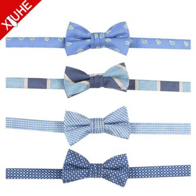 China New Style Cute Handmade Custom Boys Cute Polyester Yarn Dyed Blue Bow Ties for sale