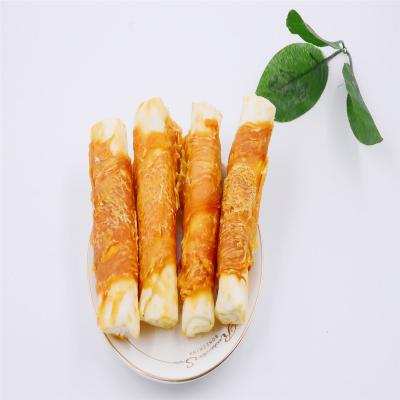 China Viable Newstyle High Quality Rawhide Chews Chicken And Cawhide Dental Donuts For Dog Snack Pet Food for sale