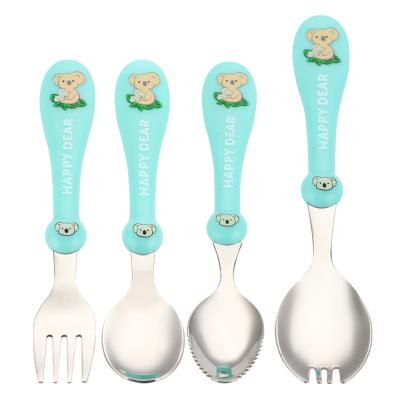 China 4pcs Toddler Viable Fork And Spoon Flatware Set Stainless Steel Toddler And Kids Cutlery Set, Baby Training Silverware With Plastic Handle for sale