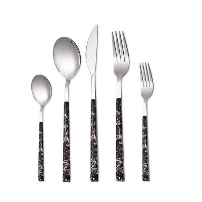 China Durable Black Marble Handle Flatware Set 24pc Stainless Steel Flatware Set Service For 4 for sale