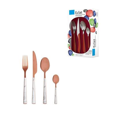 China Sustainable White Marble Rose Gold Edition 16 Piece Stainless Steel Cutlery Set For School Canteen for sale