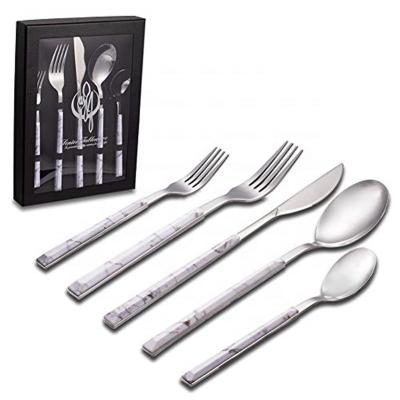 China Durable White Marble Handle Flatware Set 24pc Stainless Steel Cutlery Set Service For 4 for sale