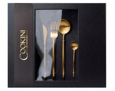 China Wholesale Wedding Party Stocked Premium Dinnerware Set 90 Pcs Cutlery Set With Black Gift Box, Home Bulk Gold Flatware Set for sale