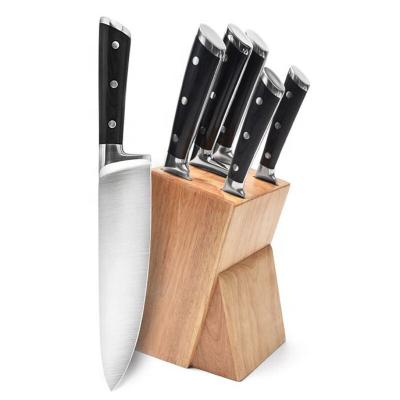 China Viable Professional Chef 3 Rivet Black Pom Handle Kitchen Cutlery Knife Set, Heavy German Steel Forged 5 Piece Knife Block Set for sale