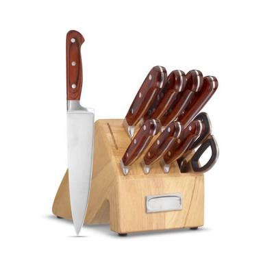 China Sustainable Professional Pakka Wood Series 10 Piece Cutlery Block Set With 3Cr14 Blade Steel Heavy Weighted Steak Knife For Restaurant for sale