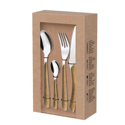 China CLASSIC Gift Box 16 Pieces Chic Wood Color Handle Dinner Cutlery Set Spoon Fork Utensils for sale