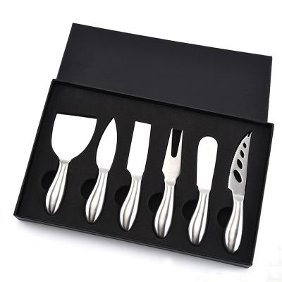 China Amazon Stainless Steel Hot Selling Complete Set Of 6PCS Cheese Knives Set With Mini Cheese Shaver Butter Knife And Fork for sale