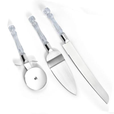 China Workable 3PCS Set of Serrated Bread Knife Cake Pie Server and Pizza Cutter Wheel for Slicing Breads Cakes Pancakes Burger Slicing Cutter for sale