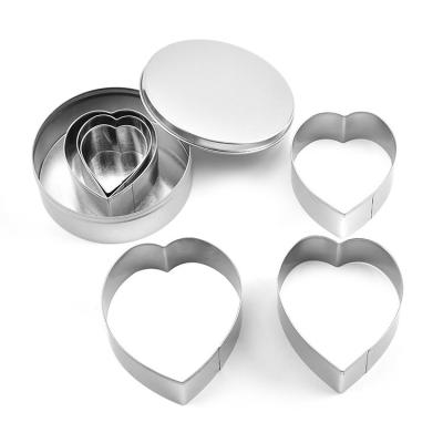 China Amazon Stainless Steel Sustainable Cake Baking Rings Set Heart Form Cake Mousse Mold for Pastry Cake Mousse and Pancake for sale